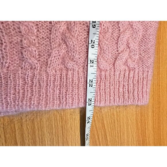 Vtg Distinction Sweater Sz L Mohair Blend Pink Cableknit 90s Grandmacore Stretch - Picture 6 of 10